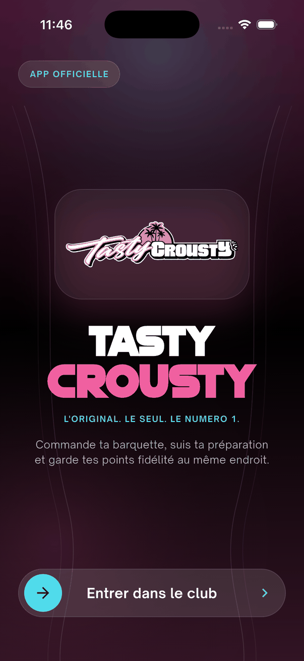 Écran d'entrée dans le Club Crousty